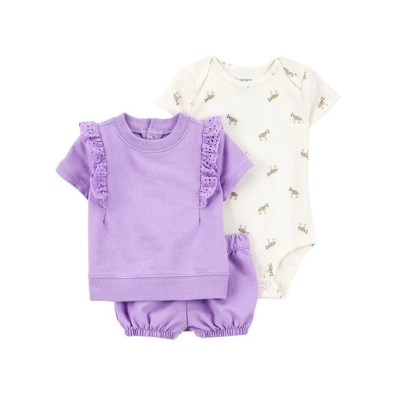 Ensemble 3 Pièces à Volants Bébé Fille Carter's - Violet & Ivoire