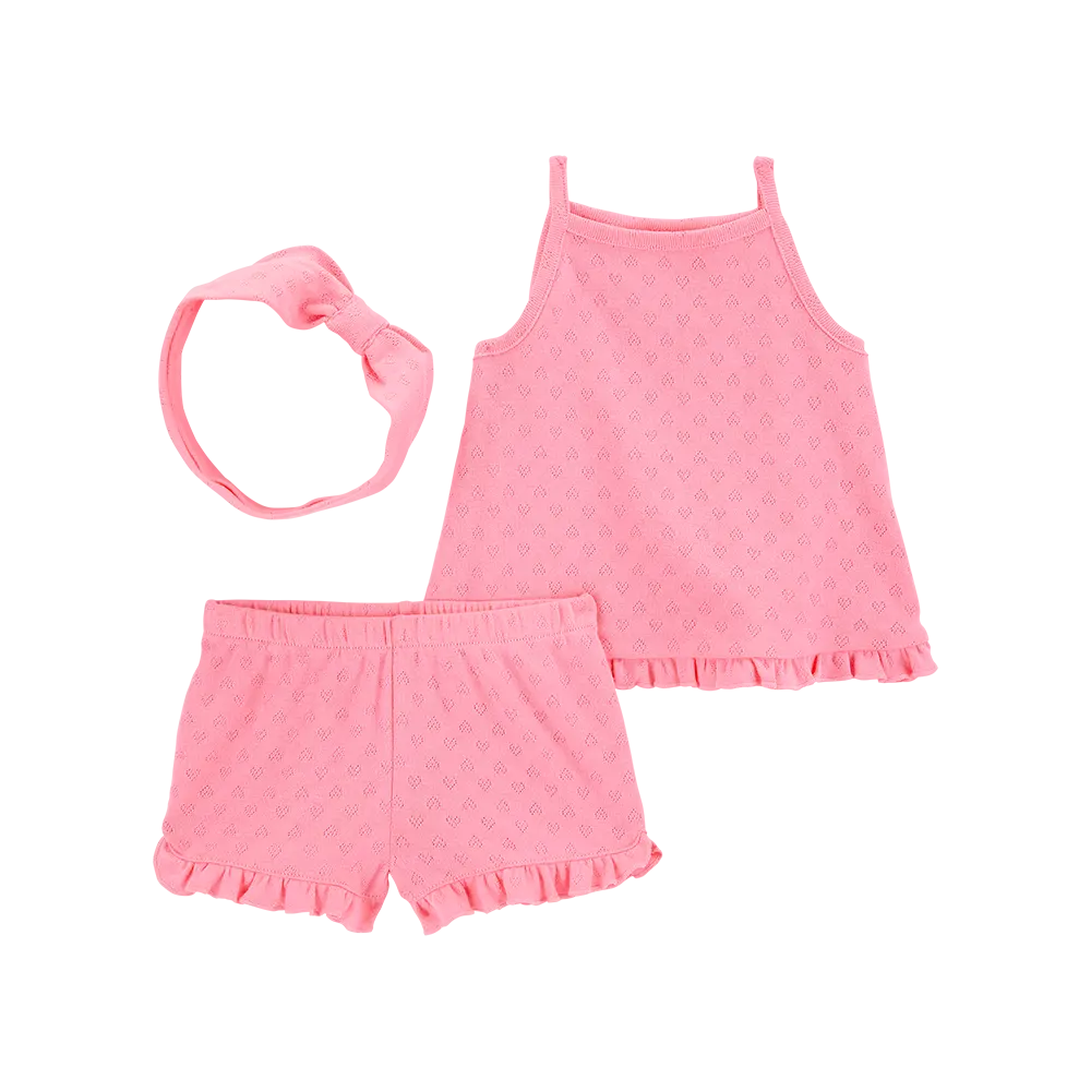 Ensemble 3 pièces cœur en pointelle bébé fille