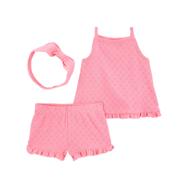 Ensemble 3 pièces cœur en pointelle bébé fille