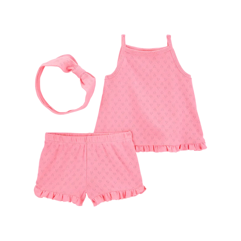 Ensemble 3 Pièces Bébé Fille Carter's - Cœur en Pointelle