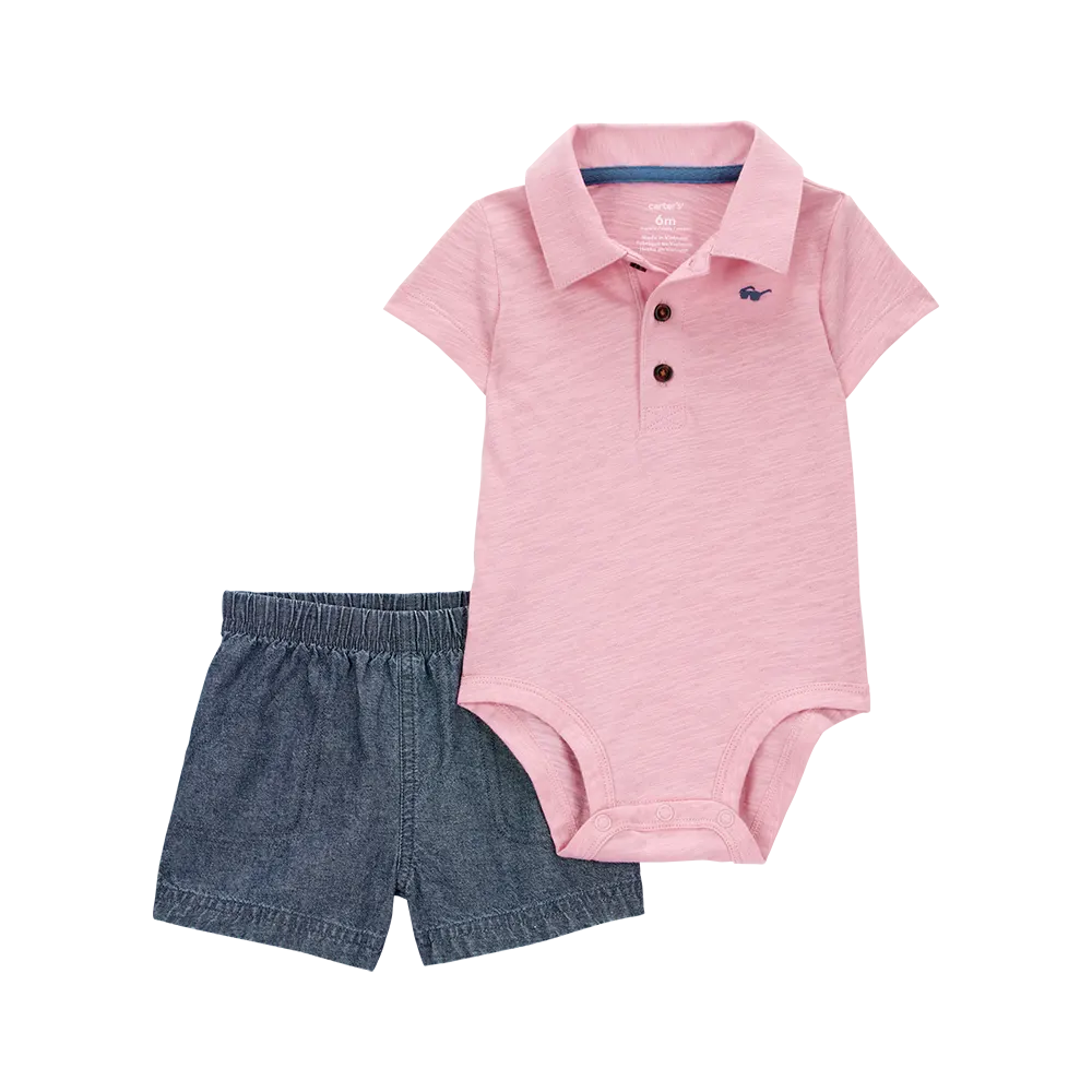 Ensemble body polo et short bébé garçon - Rose
