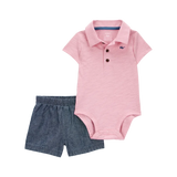 Ensemble body polo et short bébé garçon - Rose