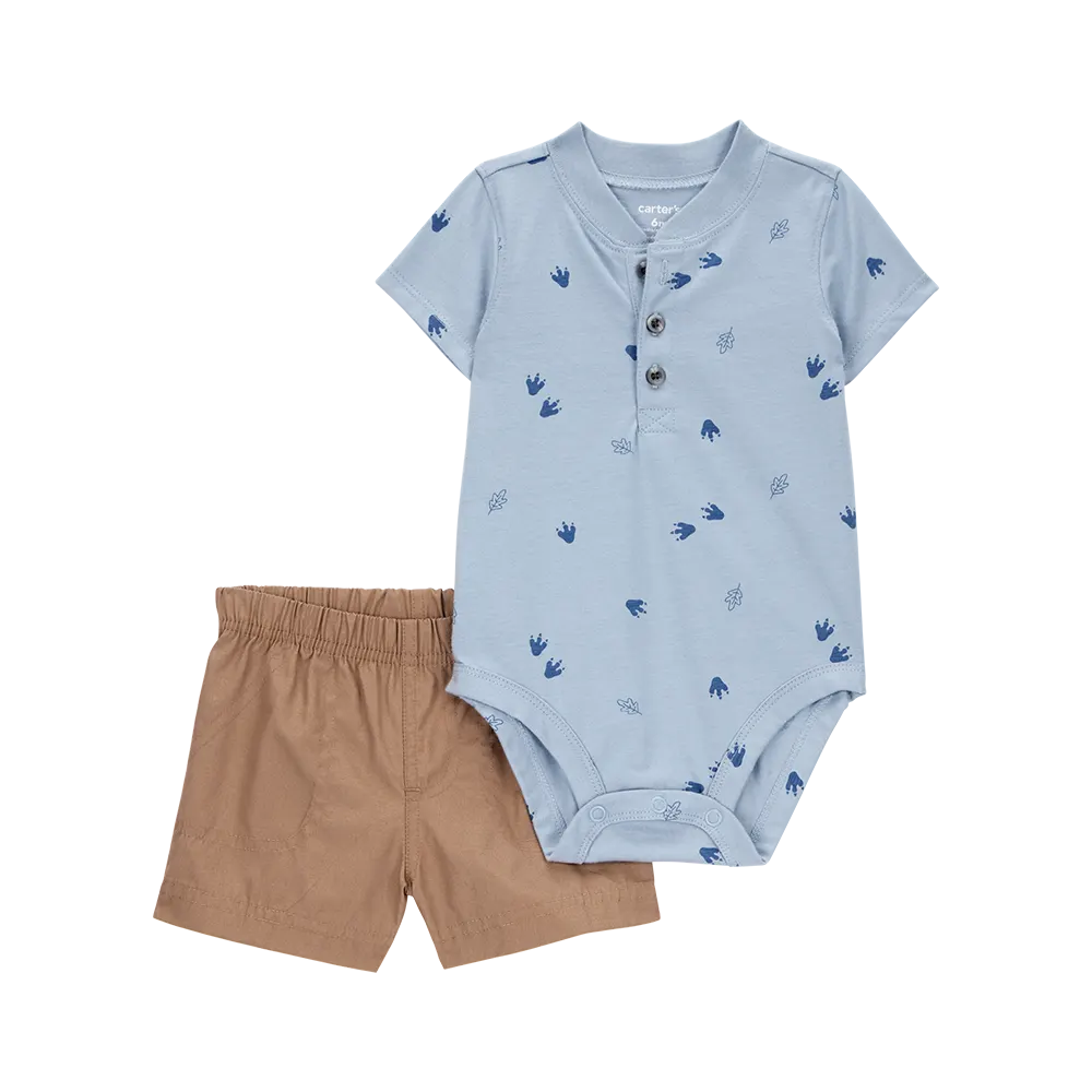 Ensemble body et short dinosaure bébé garçon - Coton
