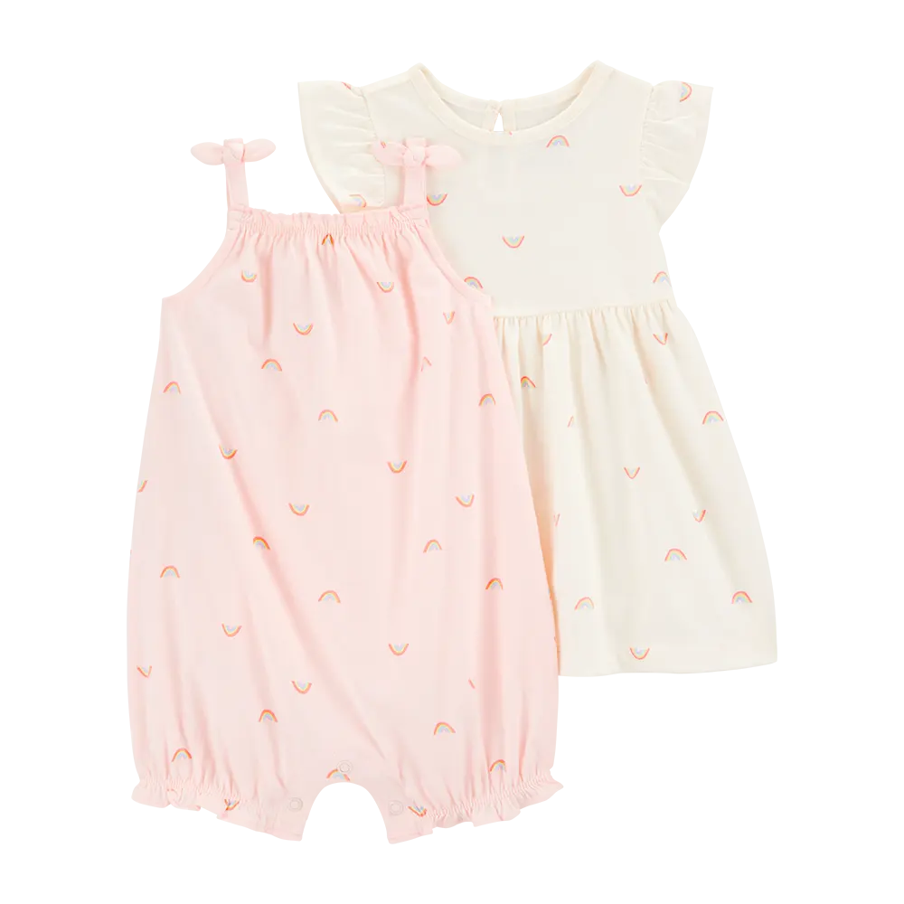 Ensemble robe et barboteuse arc-en-ciel bébé fille