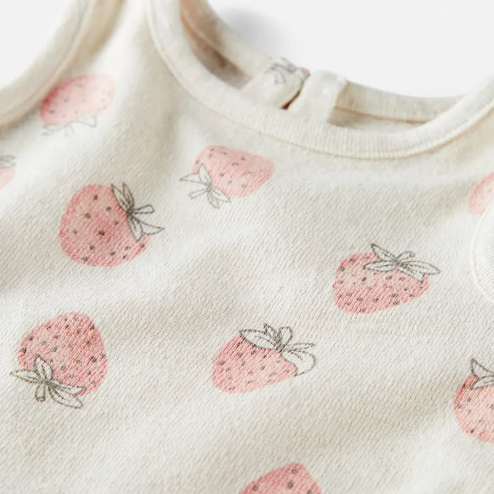 Ensemble 2 pièces fraise en coton bio bébé fille