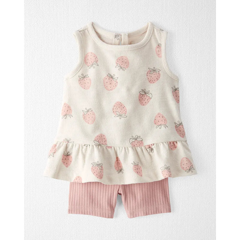 Ensemble 2 Pièces en Coton Bio Bébé Fille Little Planet - Fraise