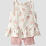 Ensemble 2 pièces fraise en coton bio bébé fille