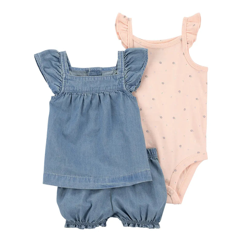 Ensemble 3 Pièces Bébé Fille Carter's - Chambray