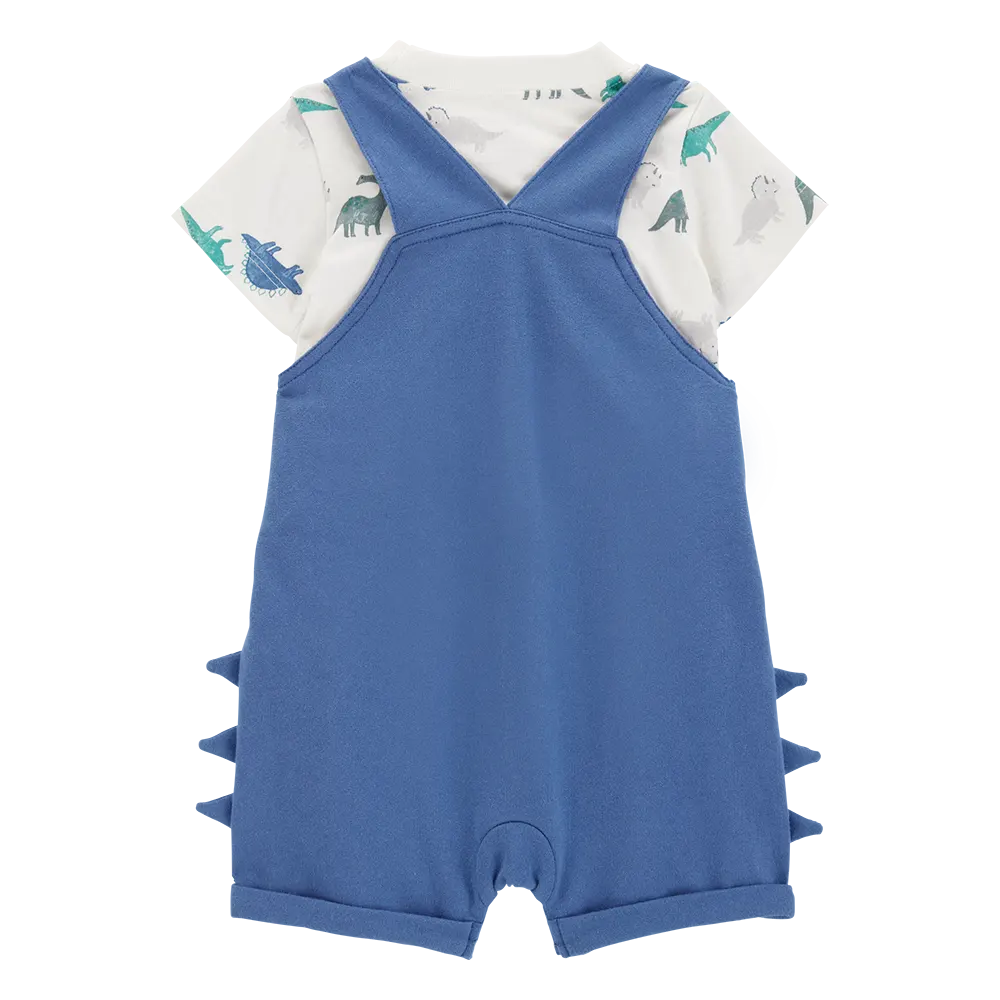 Ensemble salopette courte et t-shirt dinosaure bébé
