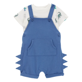 Ensemble salopette courte et t-shirt dinosaure bébé