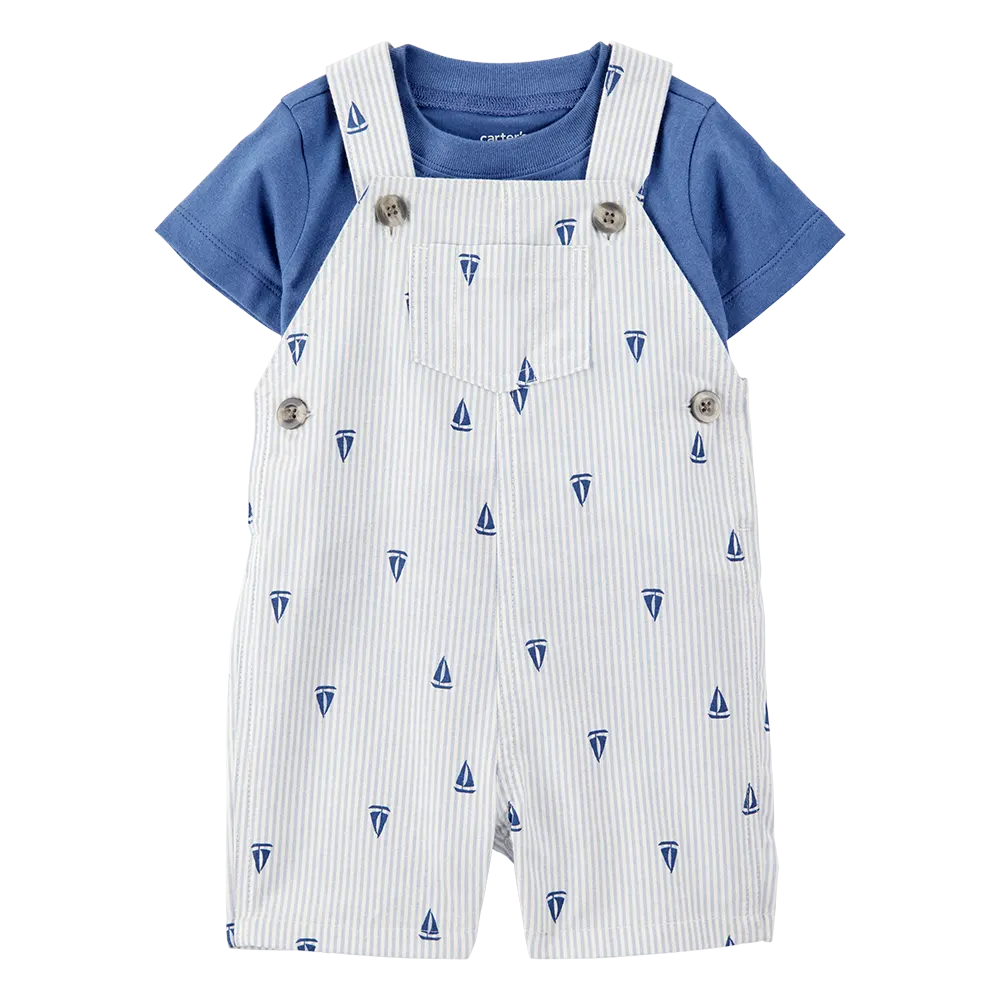 Ensemble t-shirt et salopette courte voilier bébé