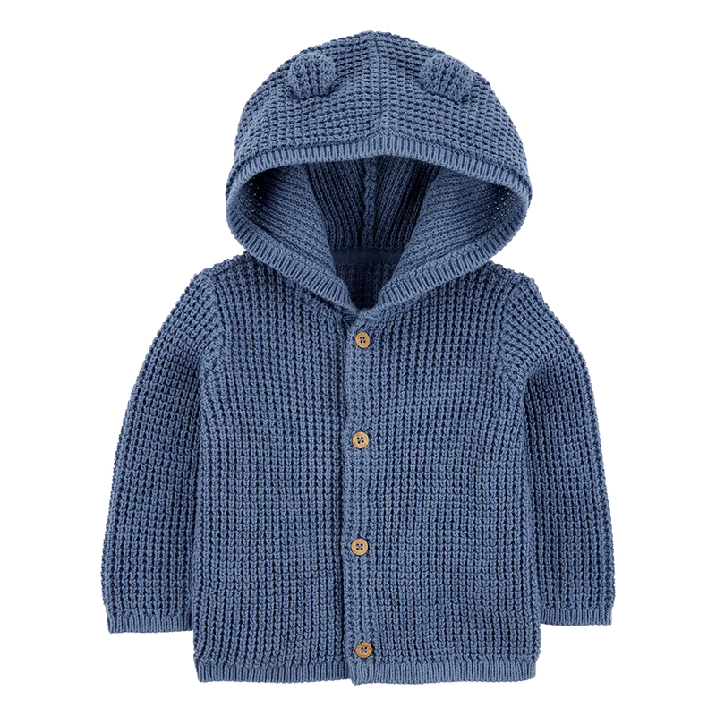 Cardigan gaufré à capuche bébé garçon - Bleu marine