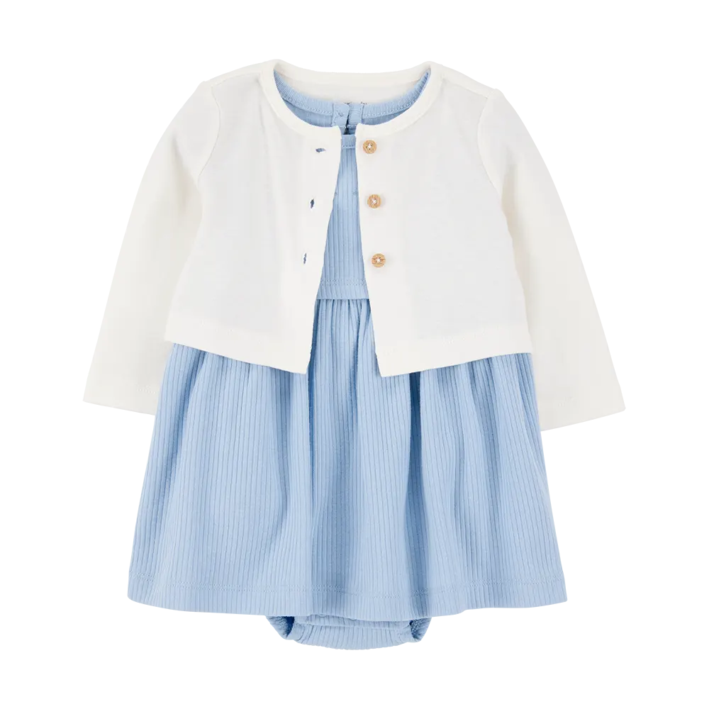 Ensemble robe-body et cardigan bébé fille - Bleu