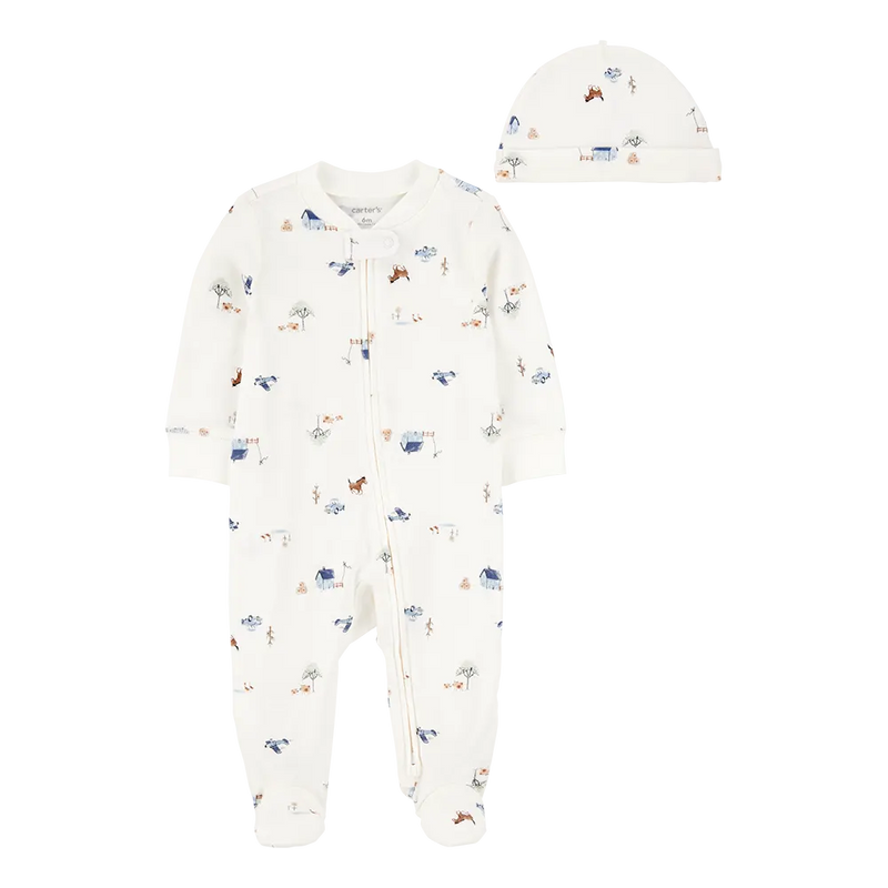 Grenouillère & Bonnet Bébé Garçon Carter's - Ivoire & Bleu