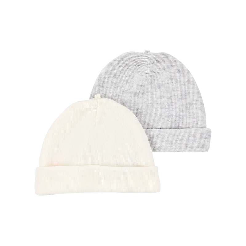 Lot de 2 Bonnets de Naissance Bébé Carter's - Gris & Ivoire