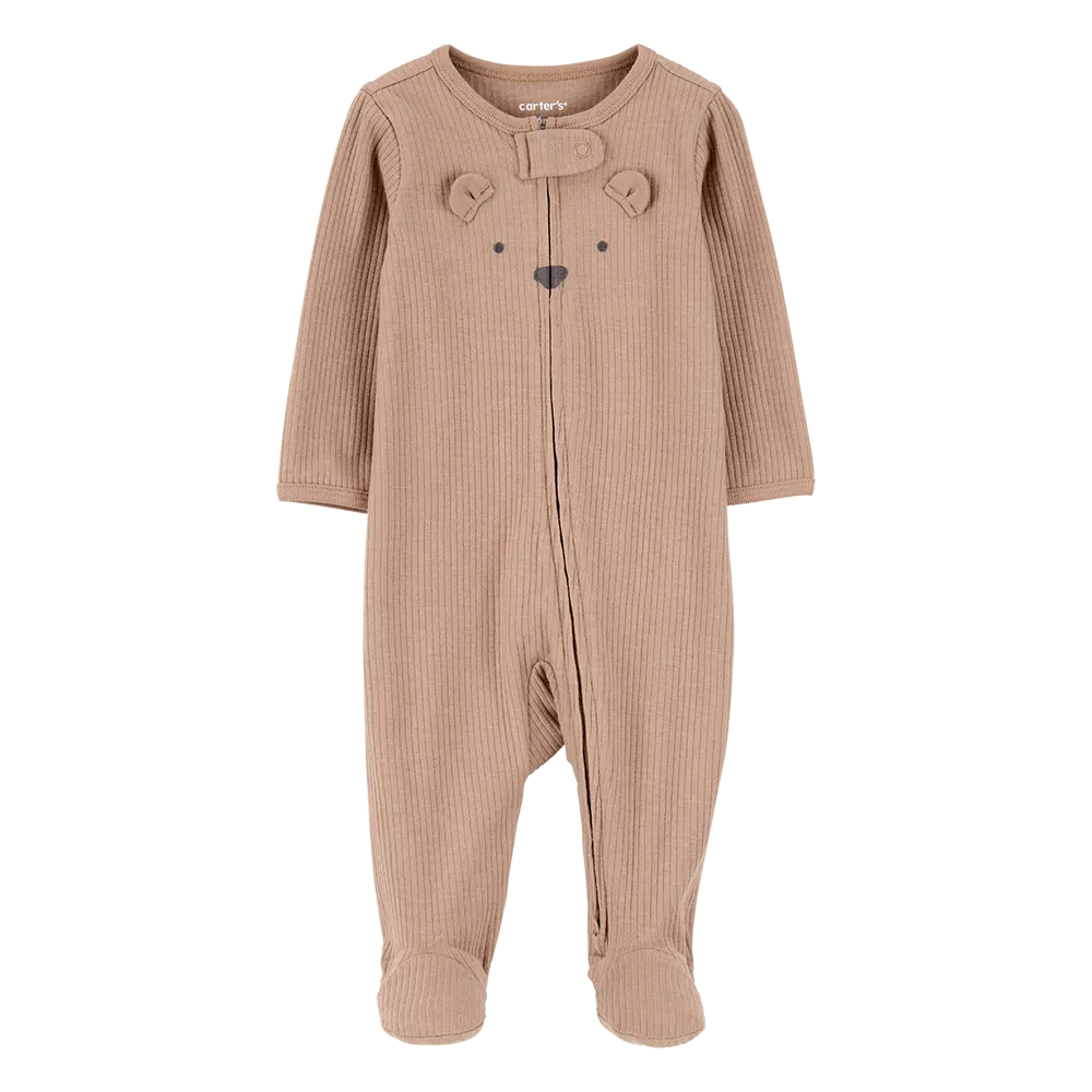 Pyjama dors-bien zippé côtelé ours bébé - Brun