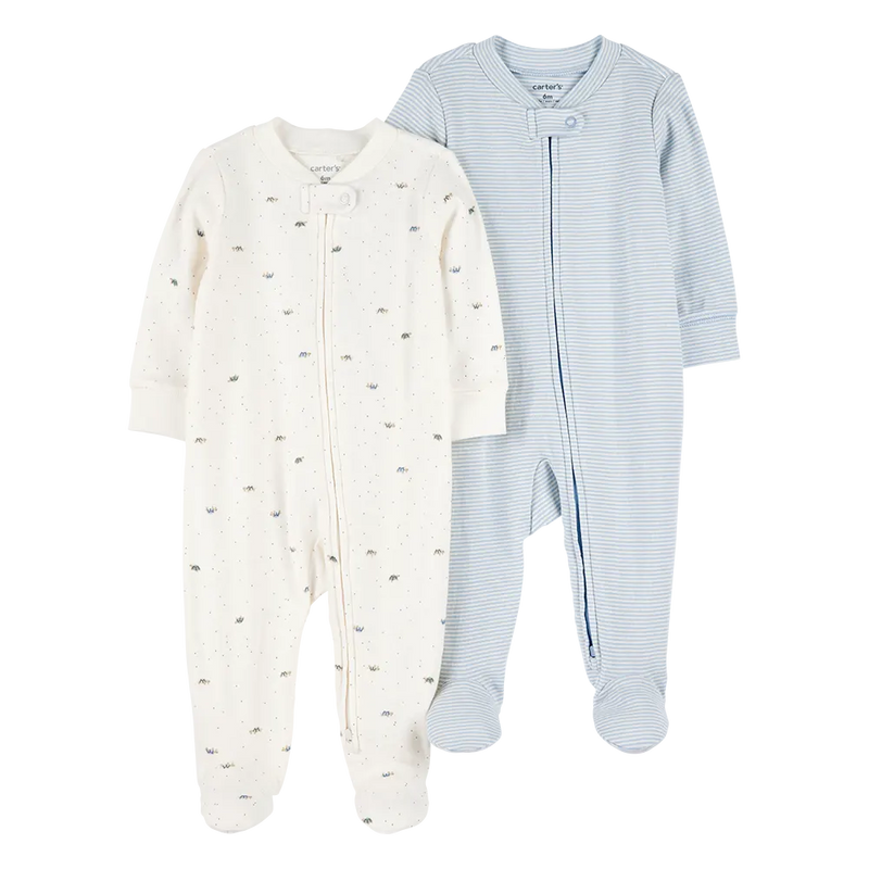 Lot de 2 Grenouillères en Coton Zippés Bébé Garçon Carter's - Bleu & Blanc