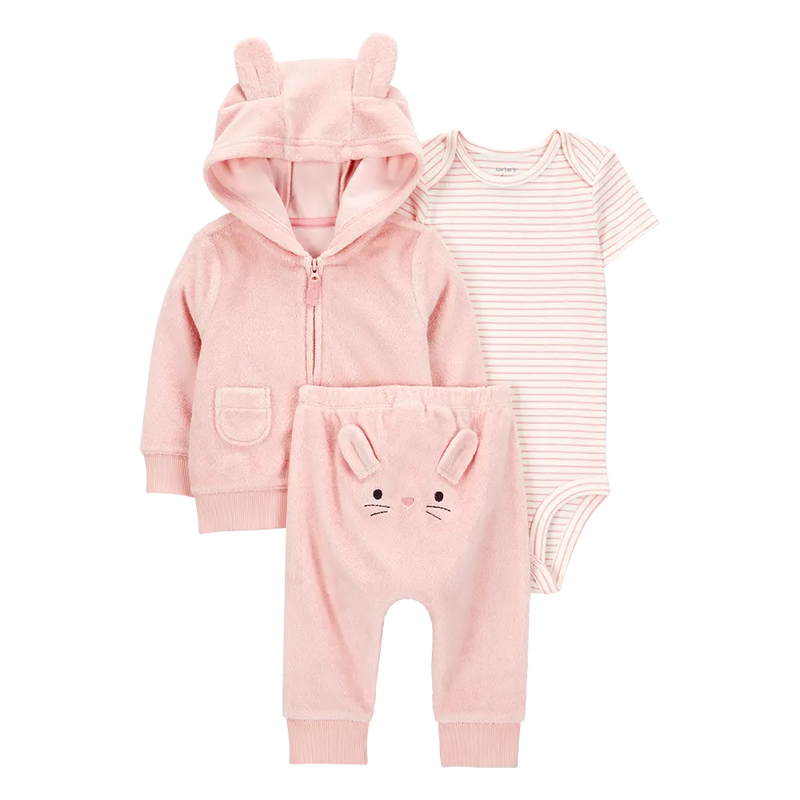 Ensemble 3 Pièces Cardigan Bébé Fille Carter's - Lapin Rose