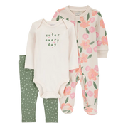 Ensemble 3 pièces floral bébé fille - Coton