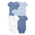 Lot de 5 Bodies à Manches Courtes Bébé Garçon Carter's - Chiens & Rayures Bleu