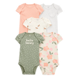 Lot de 5 bodys chevaux fleuris bébé fille - Coton