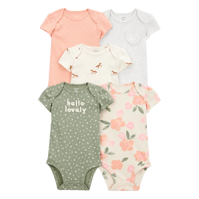 Lote de 5 bodys de algodón para bebé niña Carter's - Caballos florales