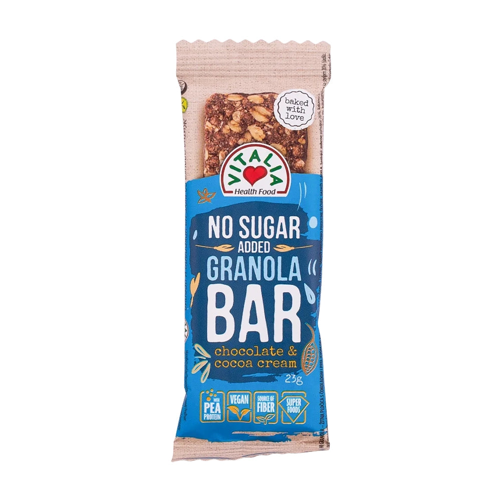 Vitalia Health Food Granola Bar Chocolate & Cocoa Cream No Sugar Added - 23g