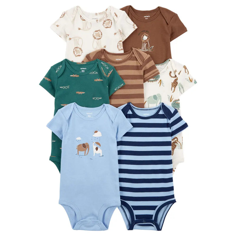 Lot de 7 Bodies à Manches Courtes Carter's - Bleu & Marron