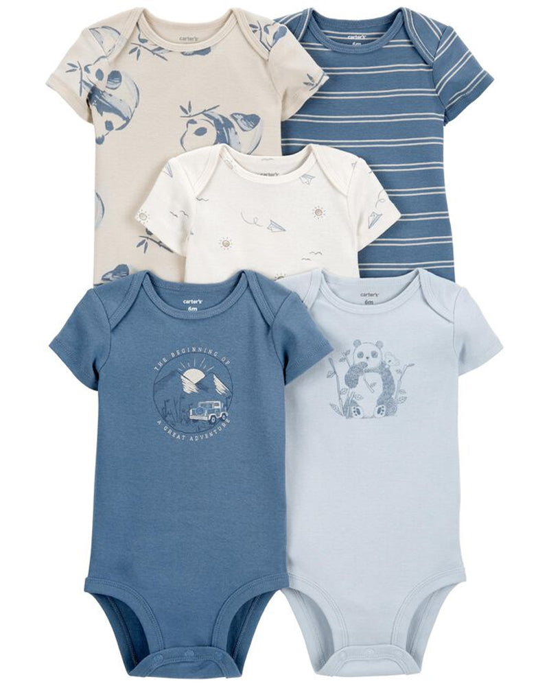 Lot de 5 bodies à manches courtes Carter's - Bleu & Blanc