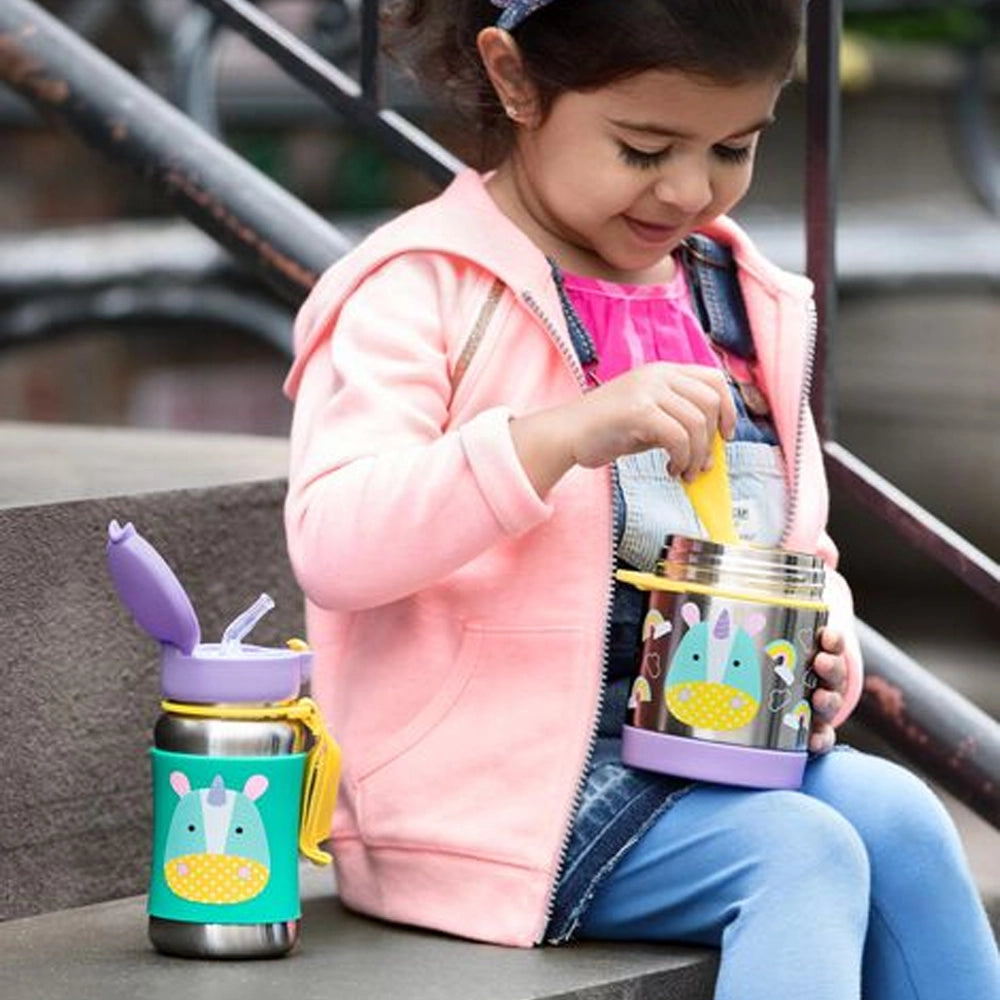Skip Hop Gourde avec Paille en Acier Inoxydable 350ml - Licorne