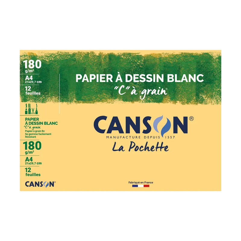 Canson Carpeta con 12 Hojas de Papel de Dibujo A4 - 180 g/m²