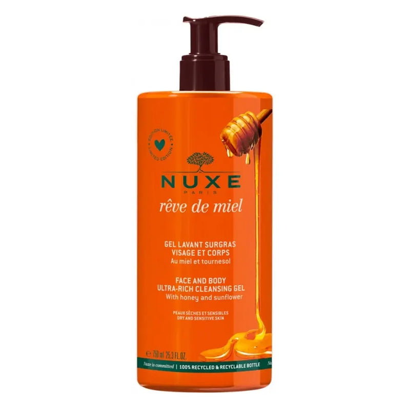 NUXE Rêve de Miel Gel Lavant Surgras Visage et Corps – 750ml