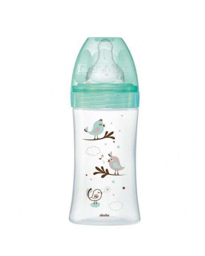 Dodie Anti-Colic Glass Baby Bottle 270ml (0-6m) - Green Birds