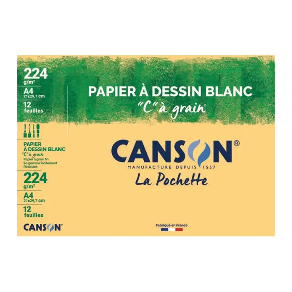 Canson Pochette 12 Feuilles Papiers à Dessin  A4 – 224 g/m²