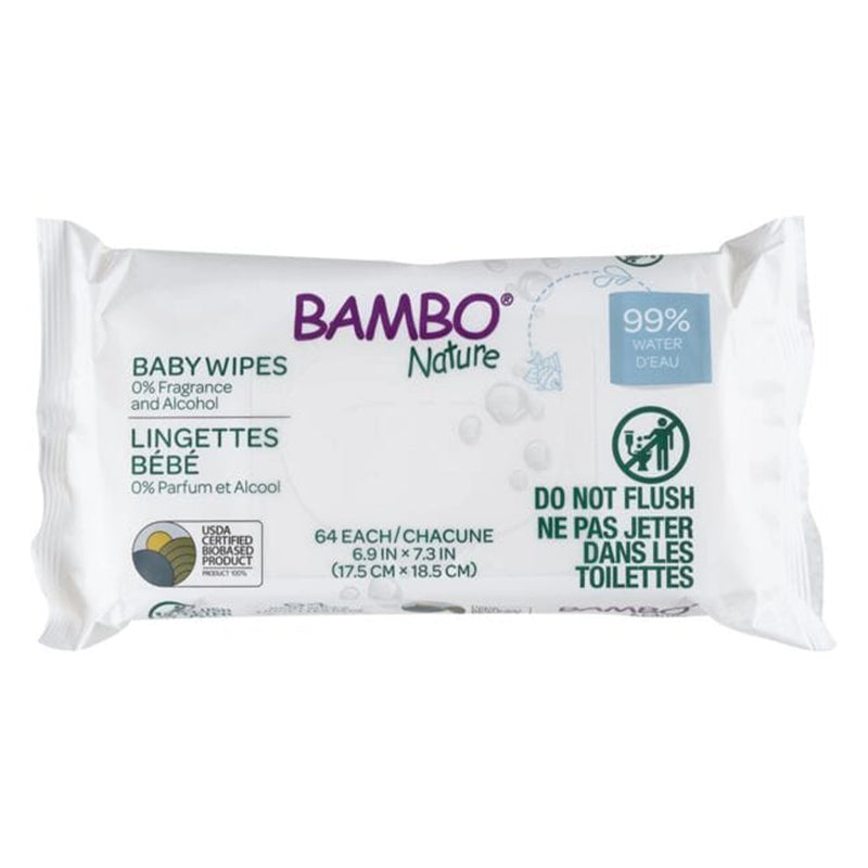 Bambo Nature Lingette à l'Eau Humides - 64 Unités