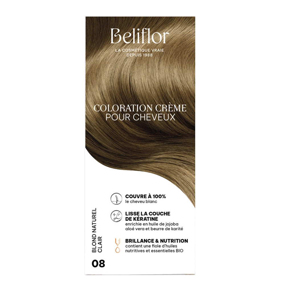 Beliflor Unidose Coloration Crème pour Cheveux 120ml -  N° 08 Blond Naturel Clair