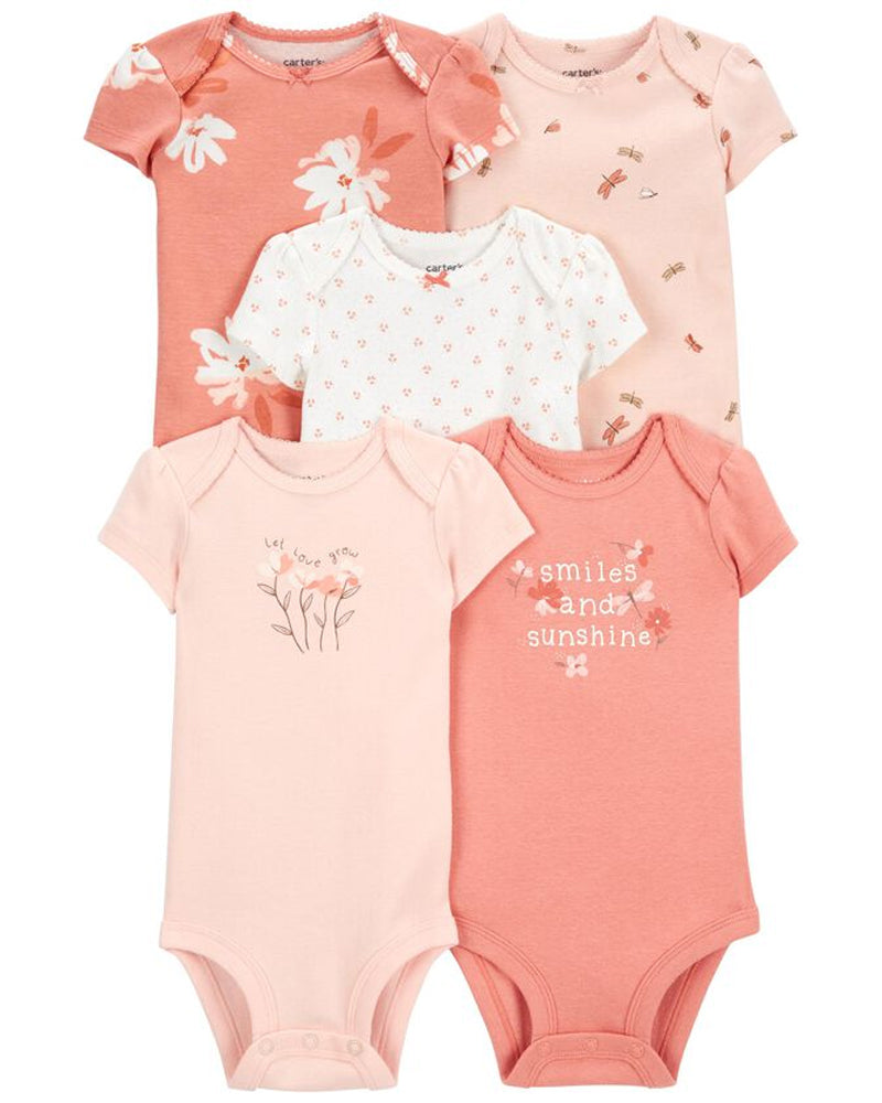 Lot de 5 bodies à manches courtes Carter's - Rose & Blanc