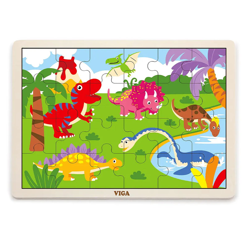 Viga Toys Puzzle 24 Pièces Dinosaure en Bois - 24M+
