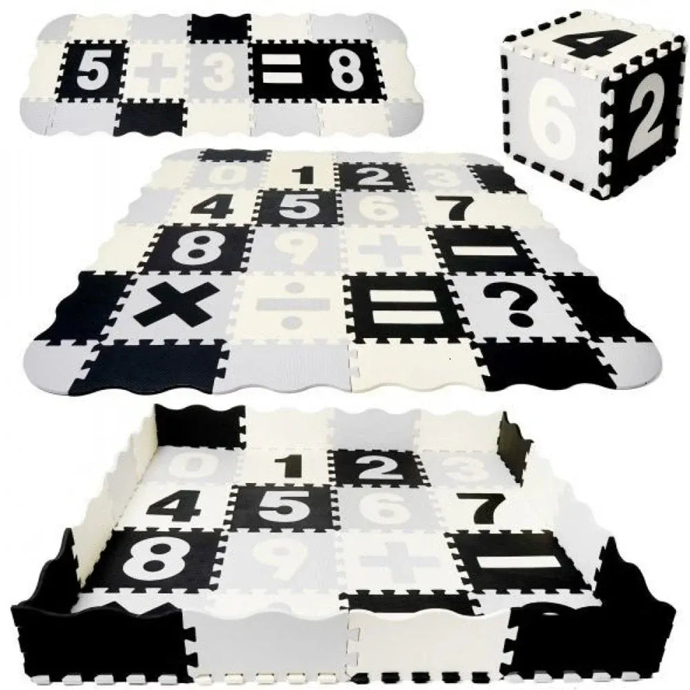 Tapis de Sol Puzzle Numérique 16 Pièces -Noir & Blanc