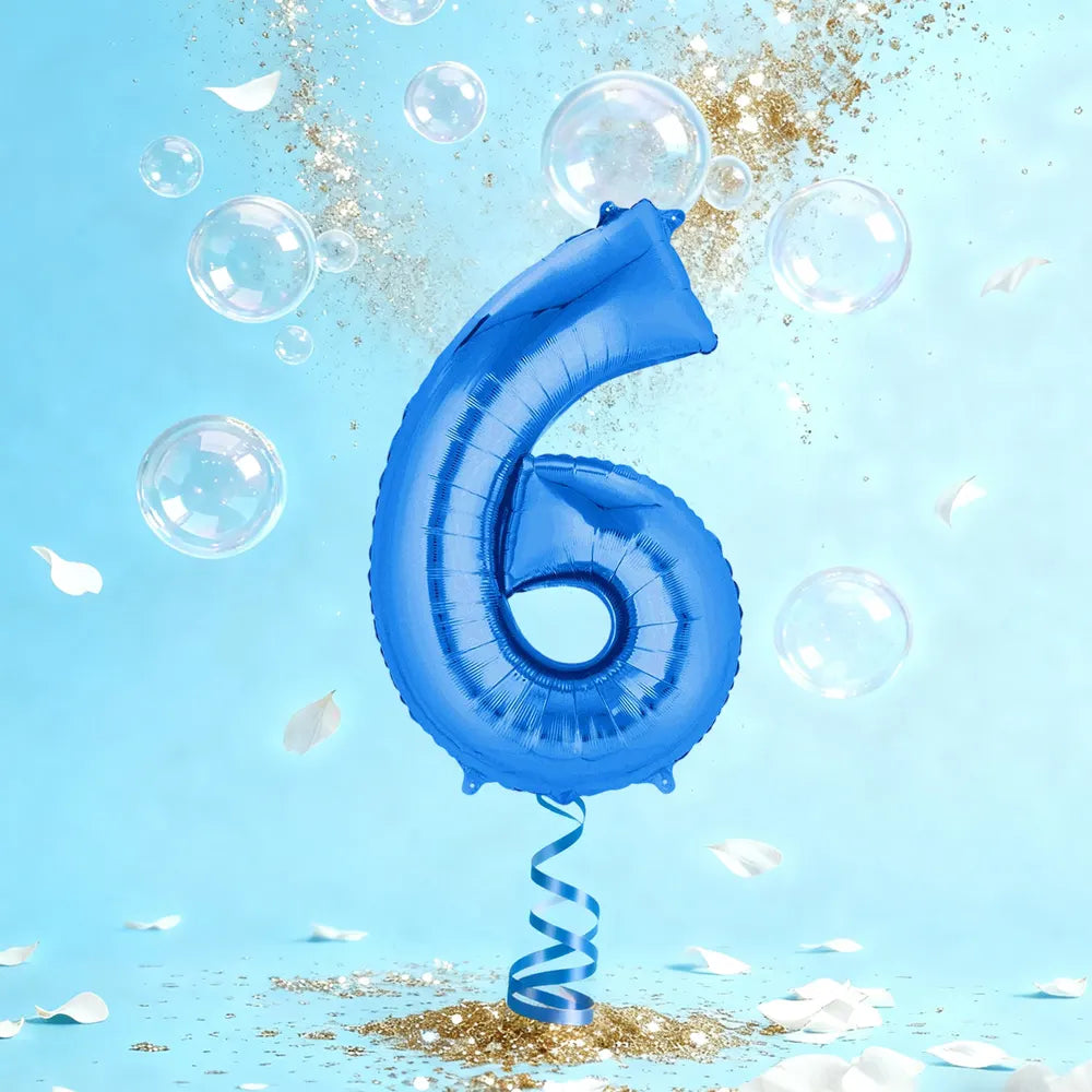 Ballon Chiffre 6 en Aluminium Bleu – 86cm