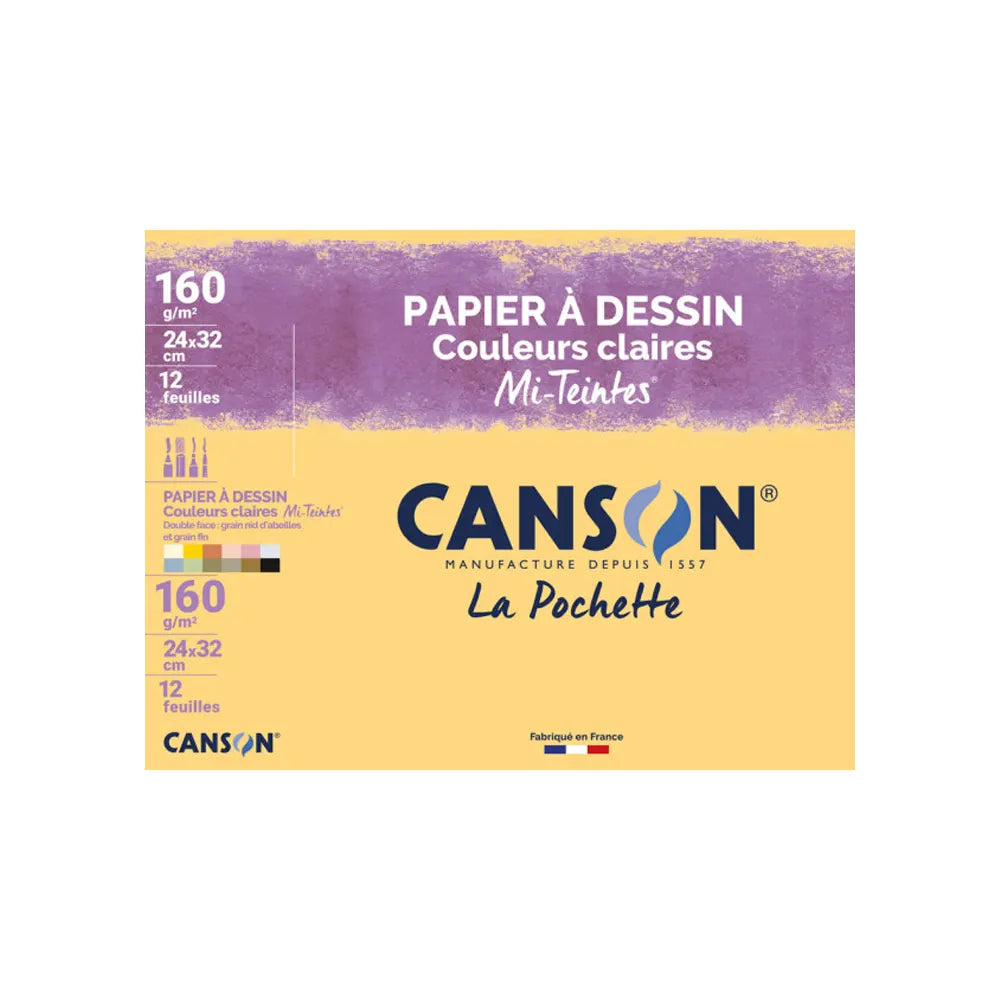 Canson Block de 12 hojas de papel de dibujo colores claros A4 – 160 g/m²