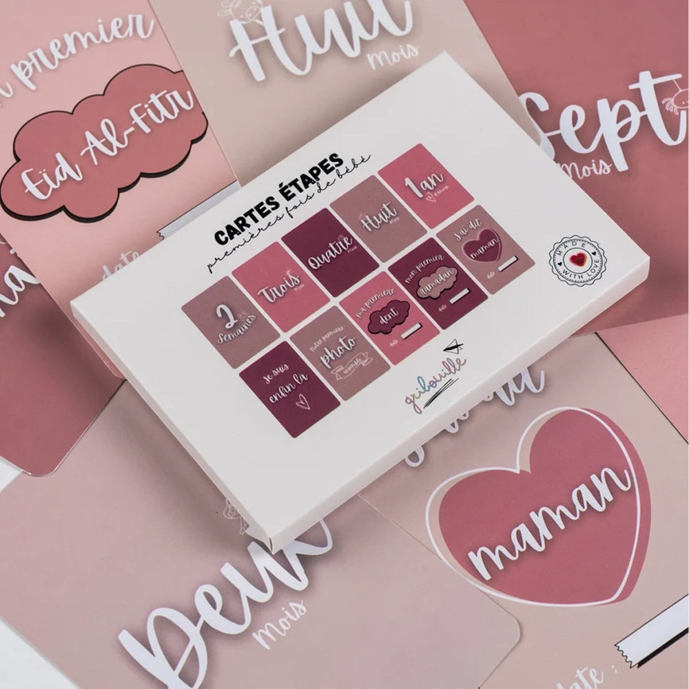 Cartes Étapes - Premières Fois de Bébé Rose