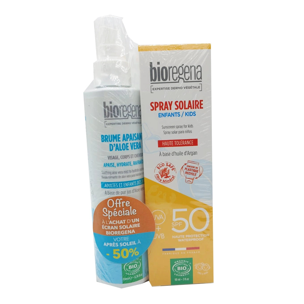 Bioregena Spray Solaire BIO SPF50 Enfant 90ml + Brume Apaisante d'Aloe Vera 200ml -50%