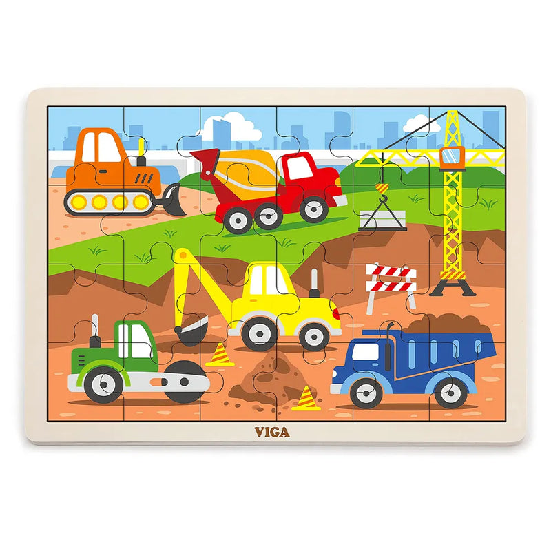 Viga Toys Rompecabezas de 24 Piezas de Maquinaria de Construcción de Madera - 24M+