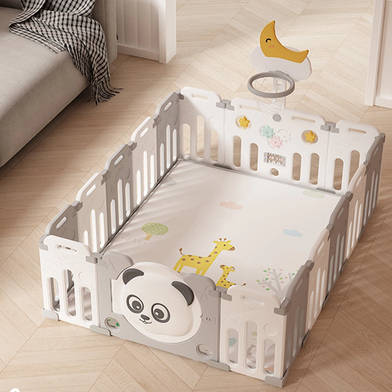 Parc de Jeux (145cm x 182cm) Clôture Pliable 14+2 avec Panneau de Basketball + Tapis - Panda