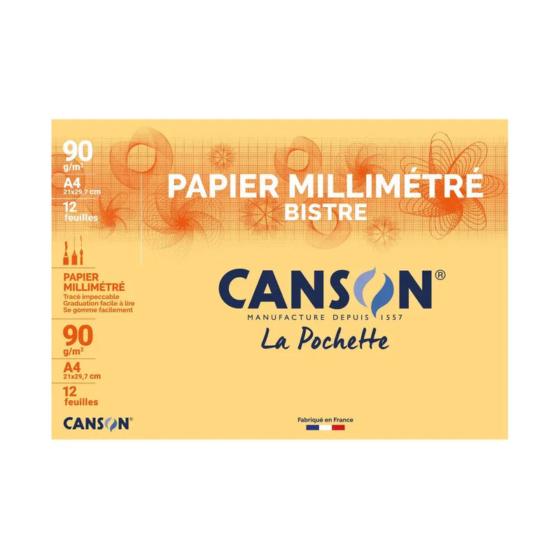 Canson Carpeta con 12 Hojas de Papel Milimetrado A4 – 90 g/m²