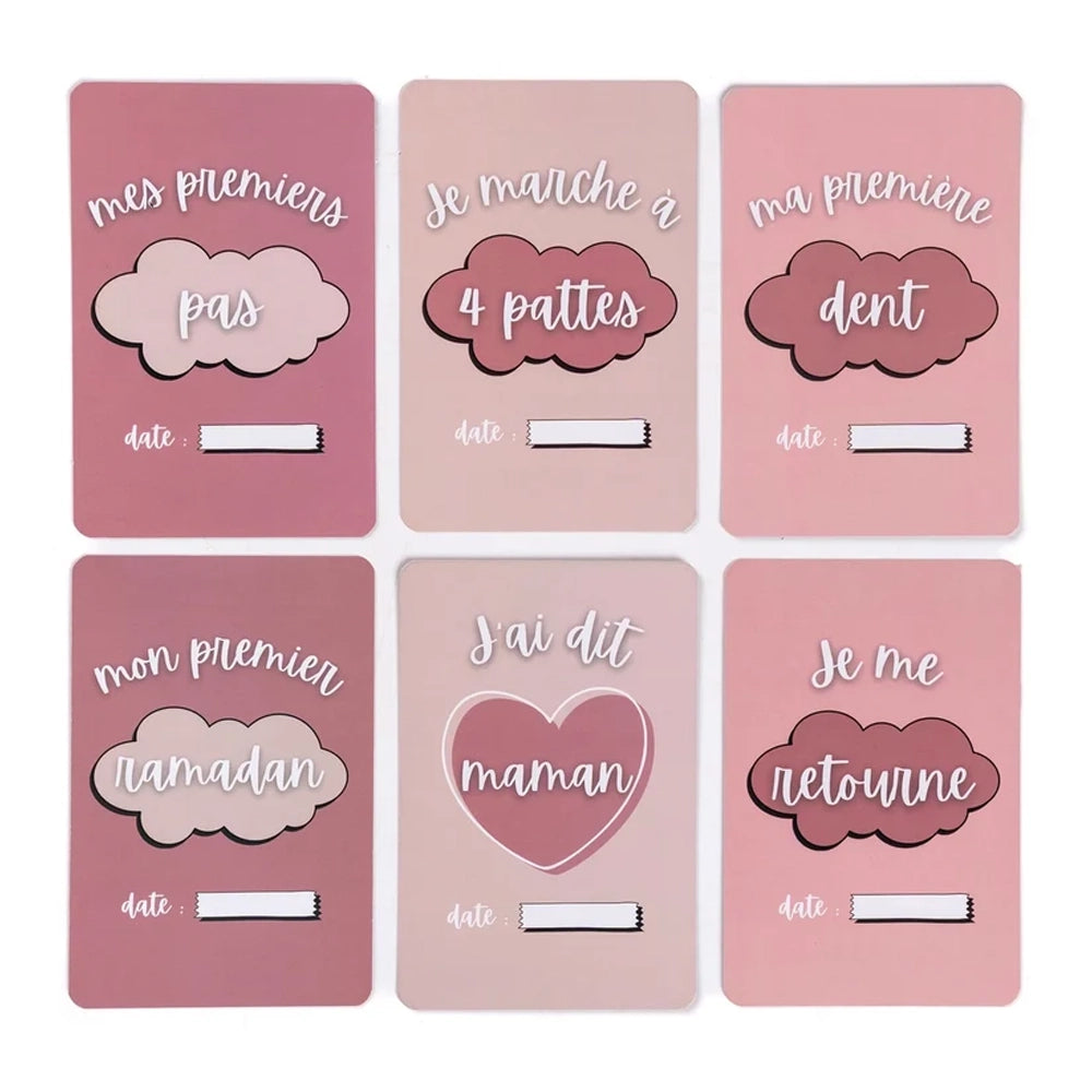 Cartes Étapes - Premières Fois de Bébé Rose