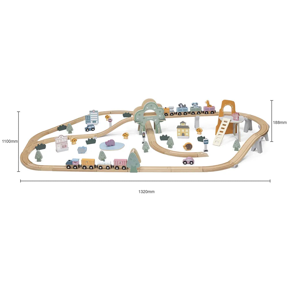 Viga Toys PolarB Circuit de Train en Bois 92 Pièces 3A+