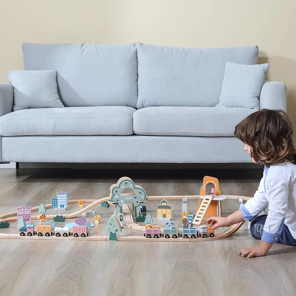Viga Toys PolarB Circuit de Train en Bois 92 Pièces 3A+