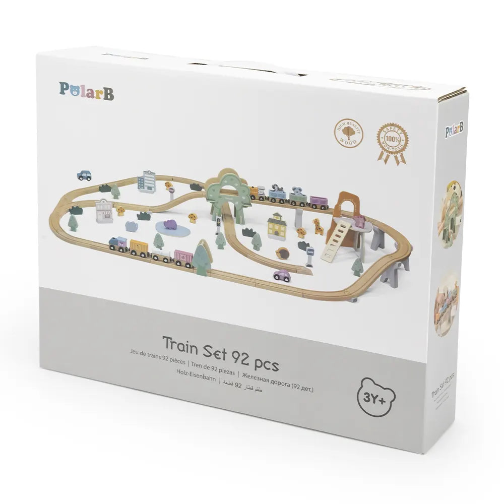 Viga Toys PolarB Circuit de Train en Bois 92 Pièces 3A+